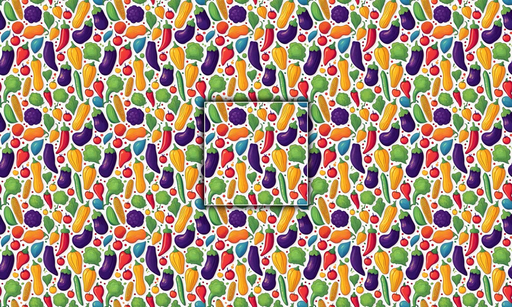 A seamless tile of a number of vegetables