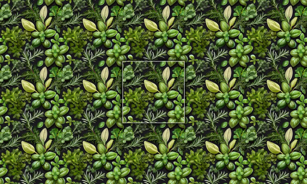 A dense background of various herbs as a seamless tile