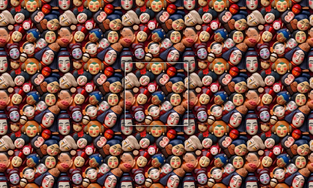 A seamless tile of asian clay heads