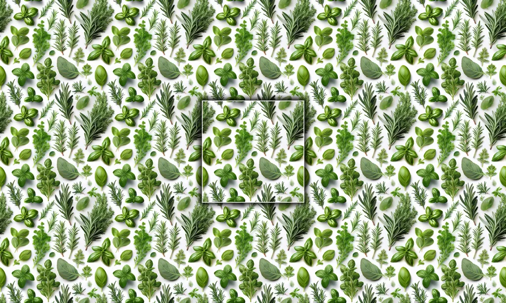 A mixed background of various herbs as a seamless tile