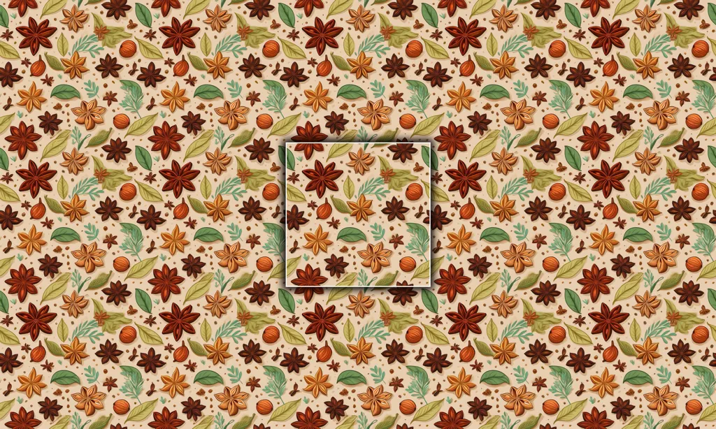 A illustrated background of various christmas spices as a seamless tile