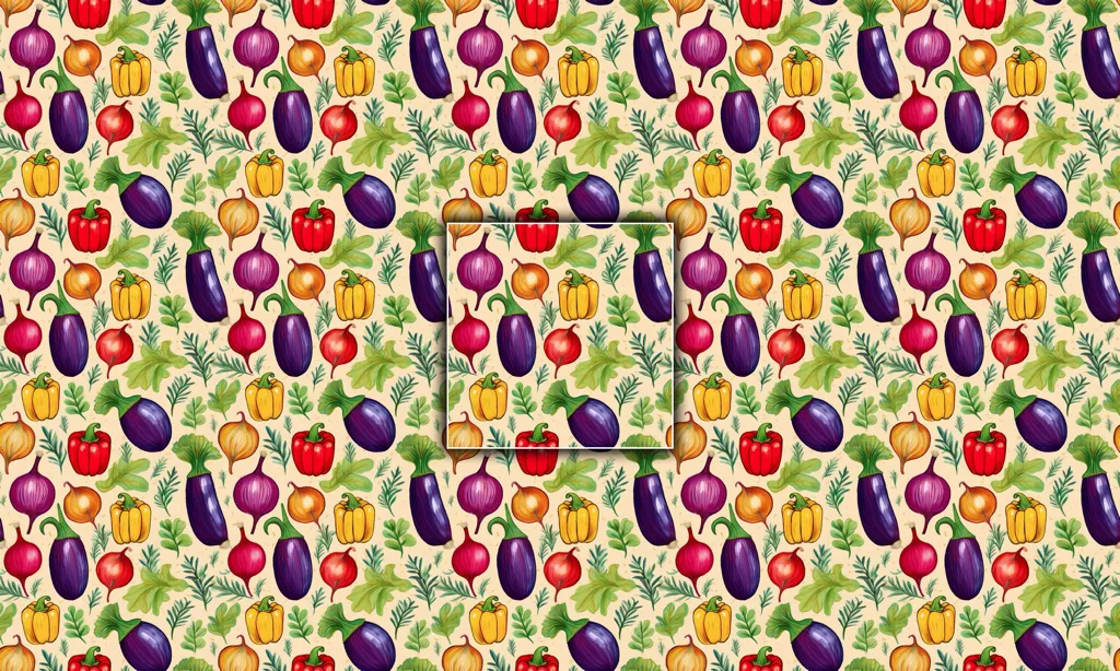 A seamless tile of a number of vegetables
