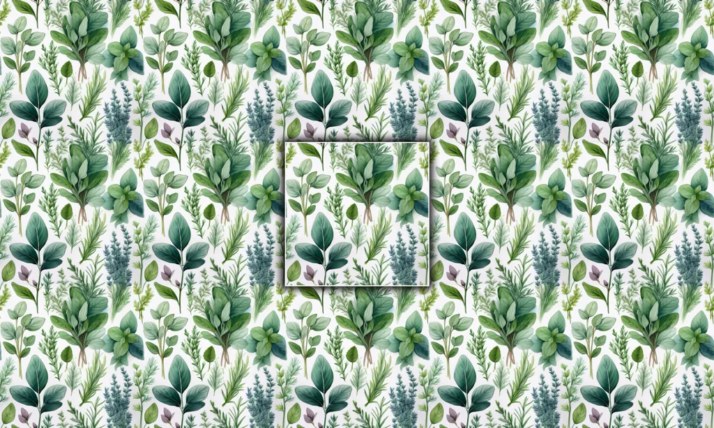 A mixed background of various herbs as a seamless tile