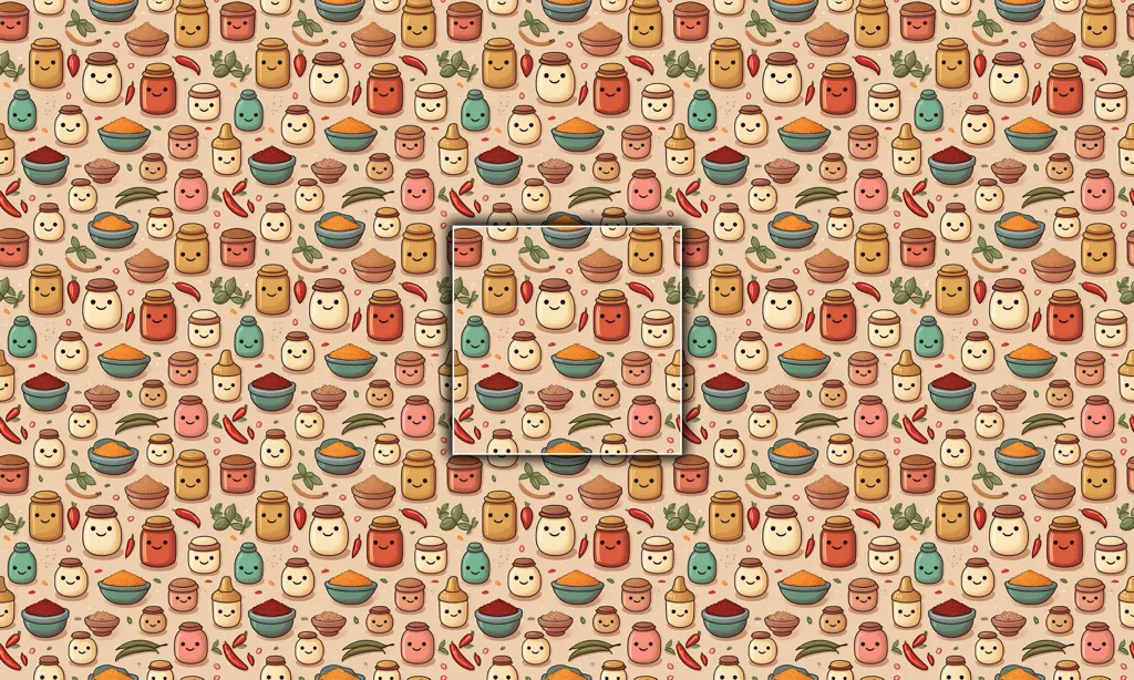 A cute collage of smiling spice jars and containers as a seamless tile