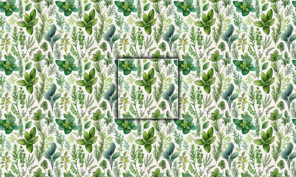 A mixed background of various herbs as a seamless tile