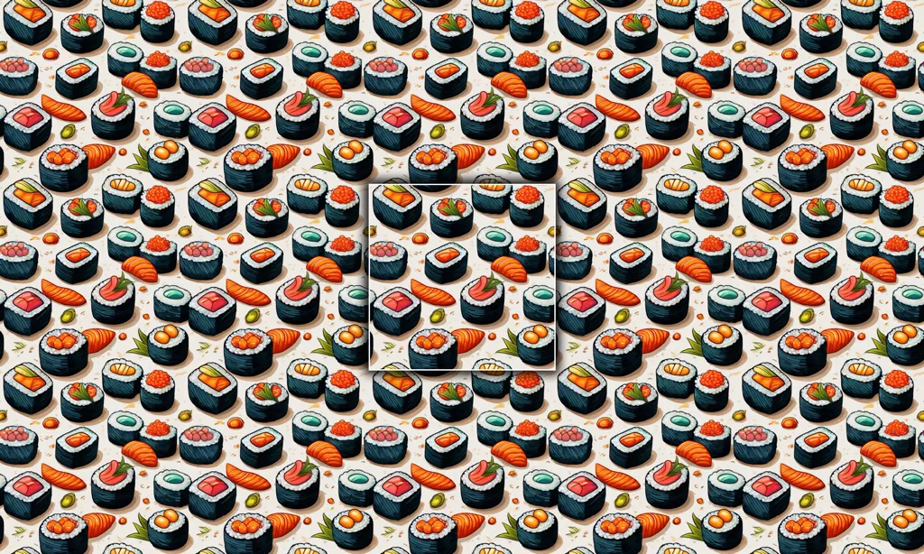 Various types of sushi as a seamless tile