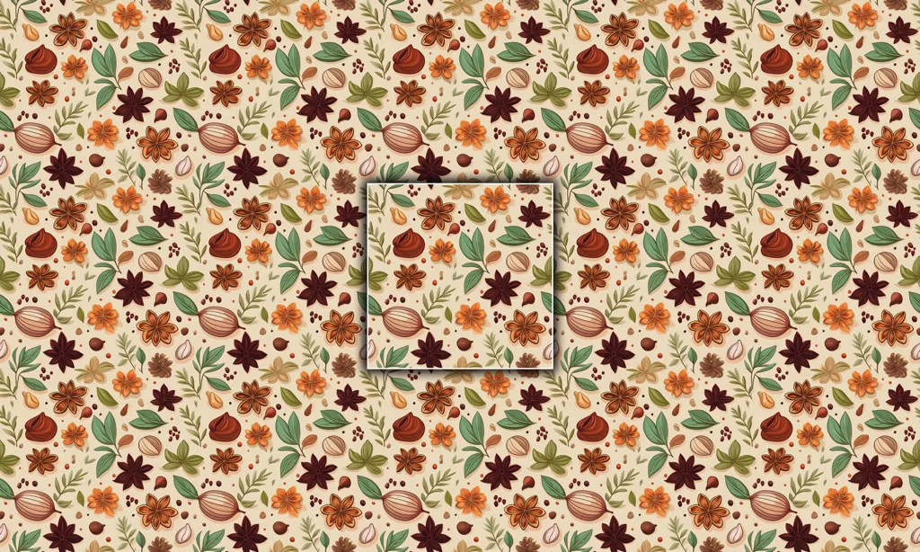 A illustrated background of various christmas spices as a seamless tile