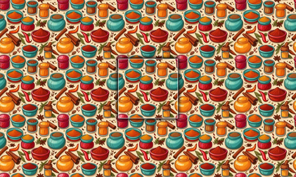 A collage of spices in various containers as a seamless tile