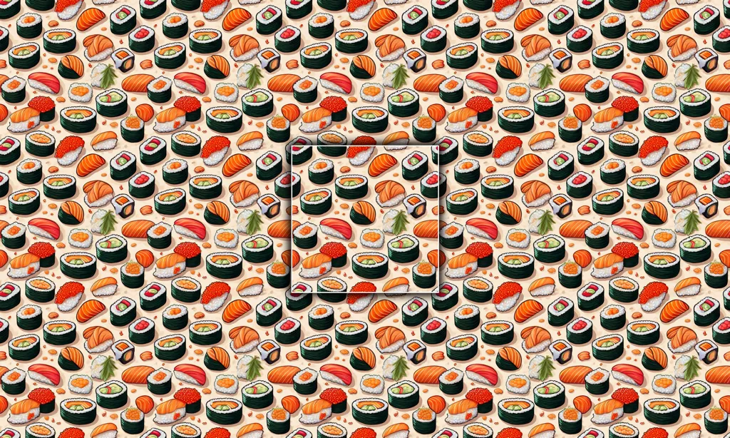 Various types of sushi as a seamless tile