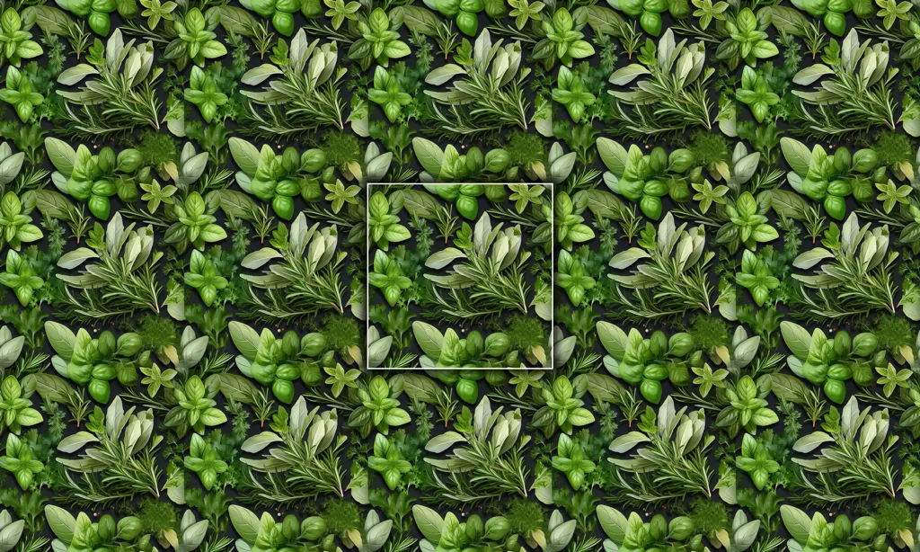 A dense background of various herbs as a seamless tile