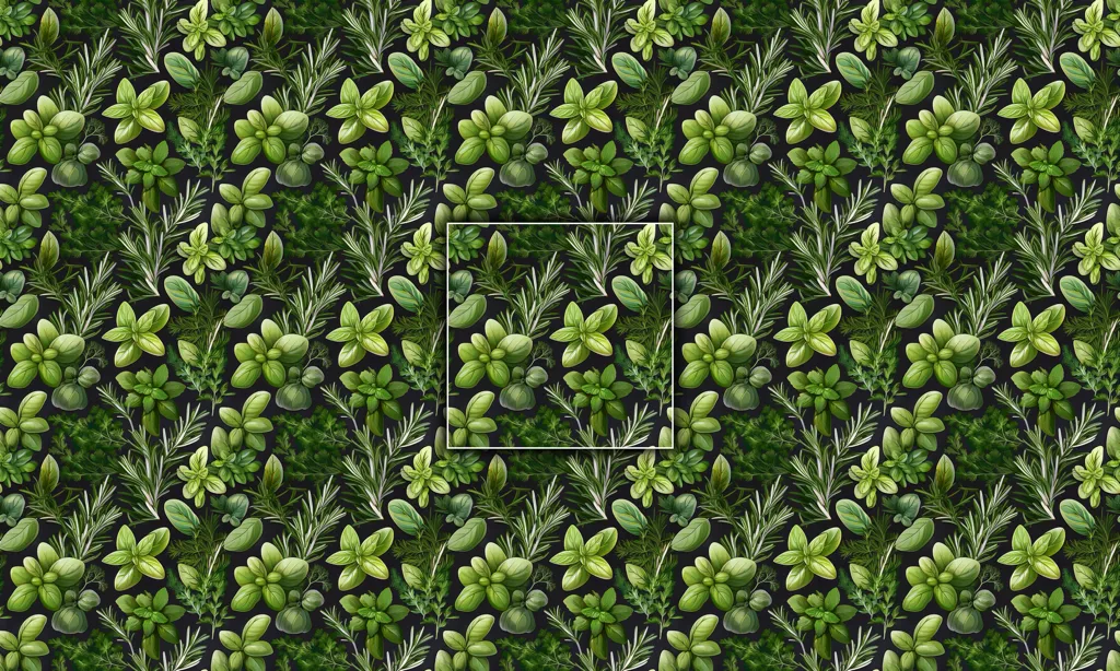 A dense background of various herbs as a seamless tile