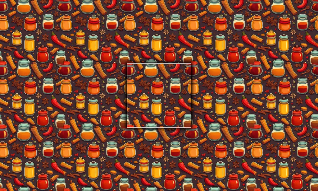 A collage of spices in various containers as a seamless tile