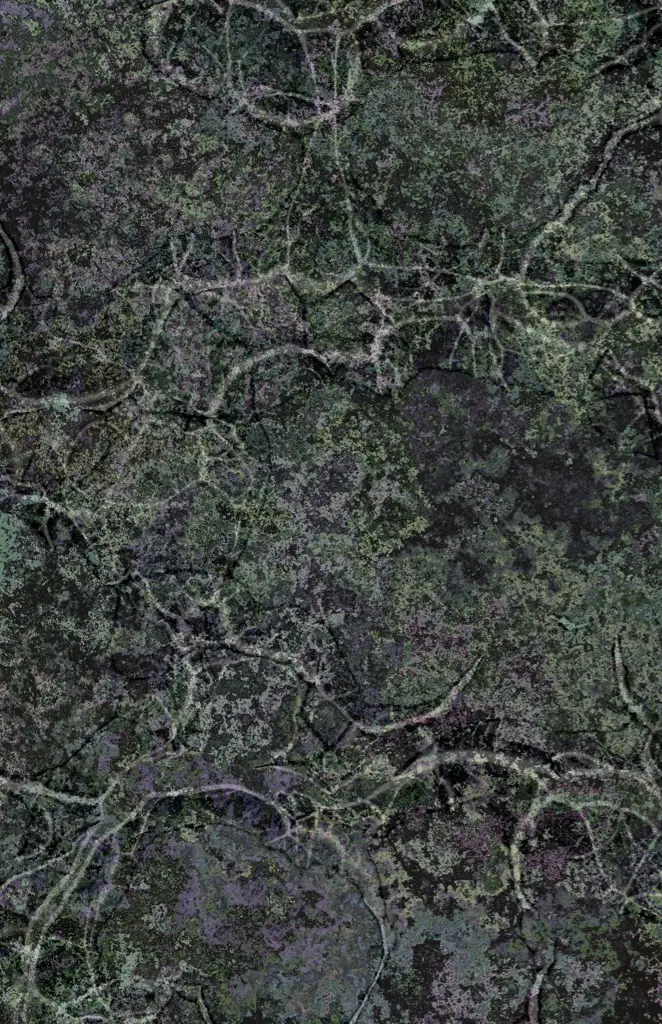 A tortured rough vertical rock wall surface