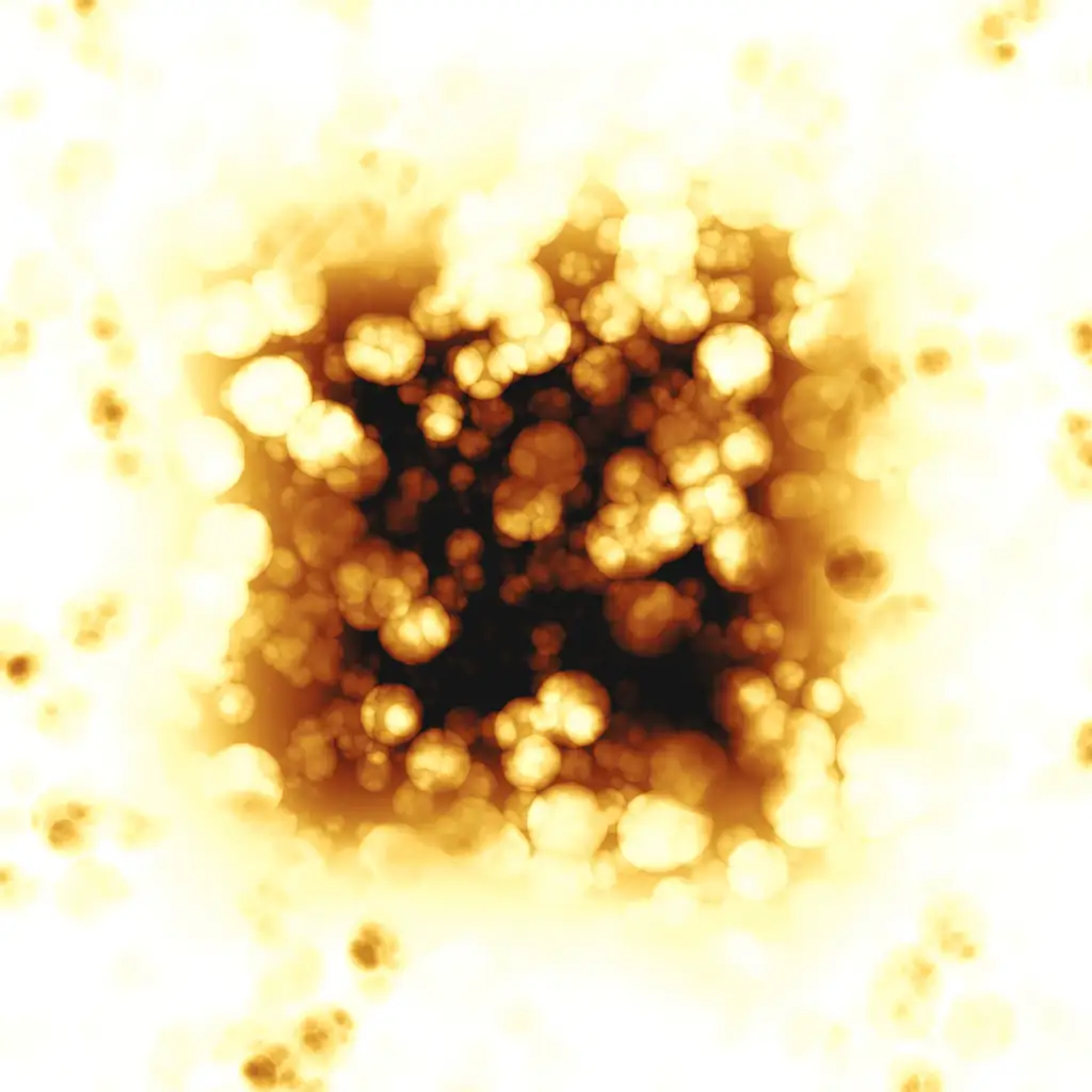 A celluloid transparent bubbled burned effect