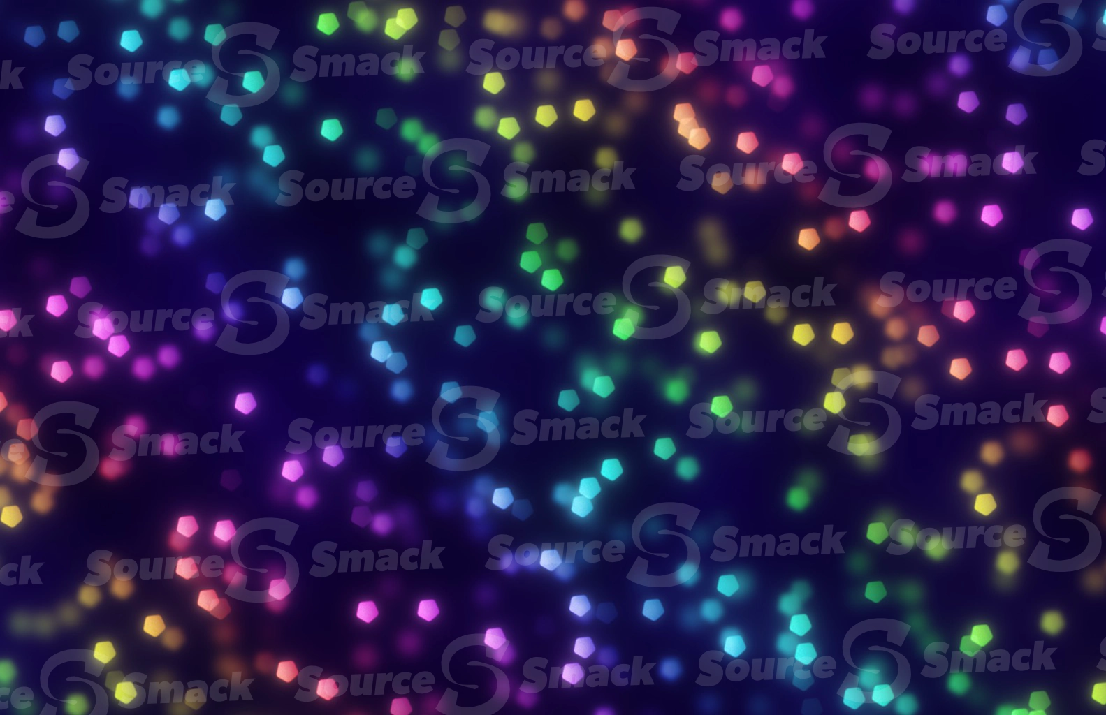 Shower of pentagon-shaped colorful rainbow bokeh effect