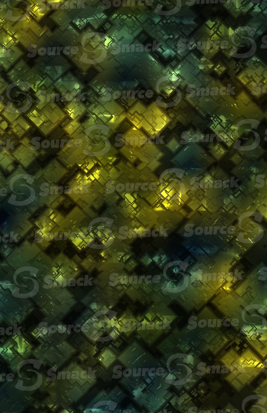 Multiple etched digital cube components interspersed on a background