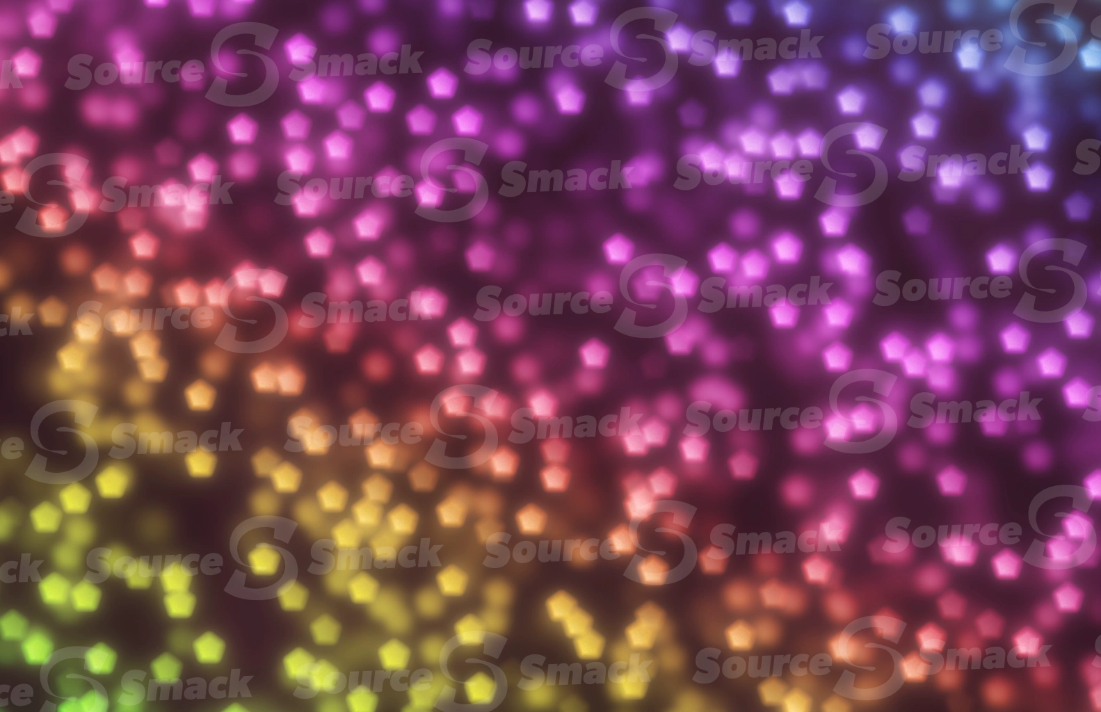 Shower of pentagon-shaped colorful rainbow bokeh effect