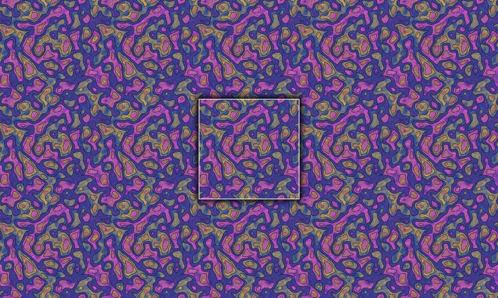 Colorful abstract patterned seamless tiles, etched in colorful leaking color