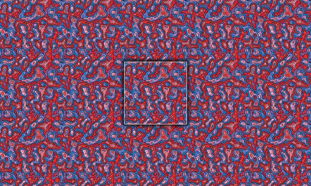 Colorful abstract patterned seamless tiles, etched in colorful leaking color