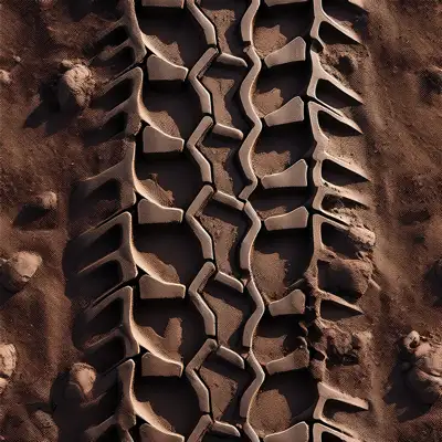 Military machine tracks in dirt tile