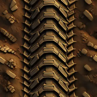 Military machine tracks in dirt tile