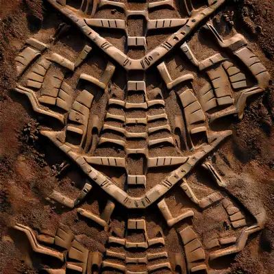 Military machine tracks in dirt tile