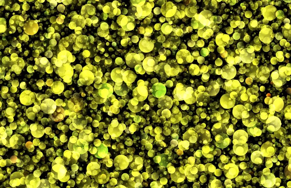 Multiple colorful translucent gradient bubbles splattered randomly