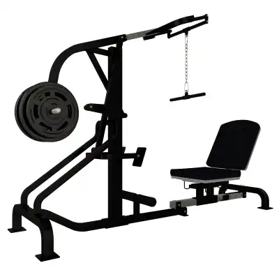 A lever exercise machine with a set of dumbbells