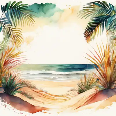Tropical beach with waves and palm trees with copy space