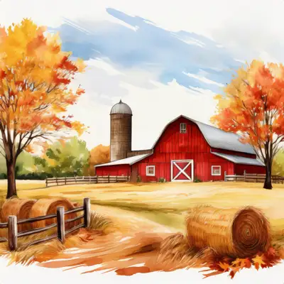 Rustic barn in autumn with a winding dirt road