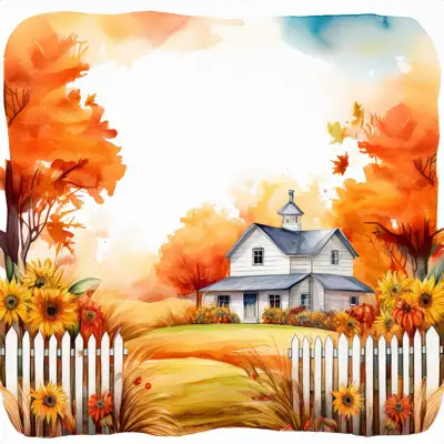 Farm house in autumn with a white picket fence
