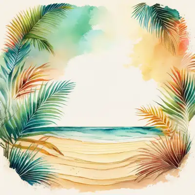 Tropical beach with waves and palm trees with copy space