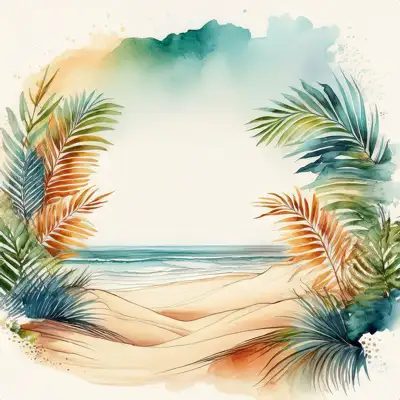 Tropical beach with waves and palm trees with copy space