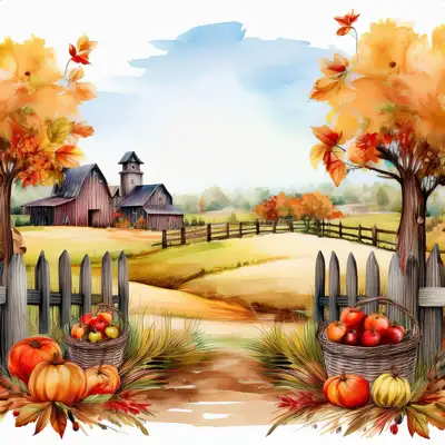Rustic barn in autumn with apples and pumpkins