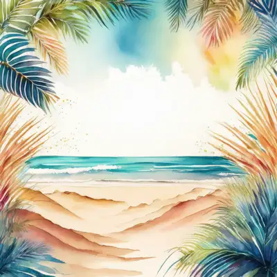 Tropical beach with waves and palm trees with copy space