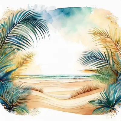 Tropical beach with waves and palm trees with copy space