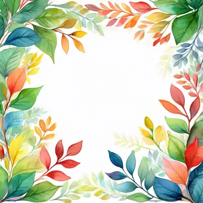 A watercolor-style illustration, featuring stylized tree branches and leaves in various shades of autumnal colors with copy space