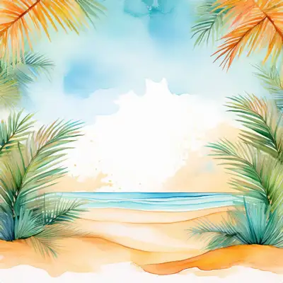 Tropical beach with waves and palm trees with copy space