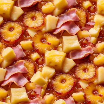 A ham and pineapple pizza topping as a seamless tile