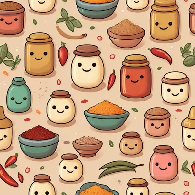 A cute collage of smiling spice jars and containers as a seamless tile