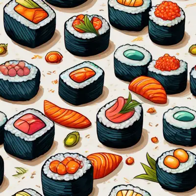 Various types of sushi as a seamless tile