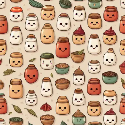 A cute collage of smiling spice jars and containers as a seamless tile