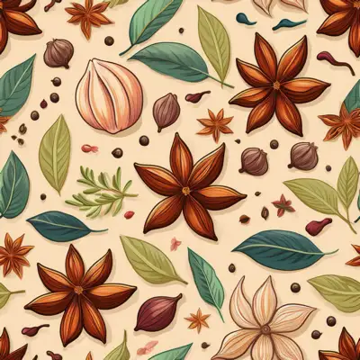A illustrated background of various christmas spices as a seamless tile
