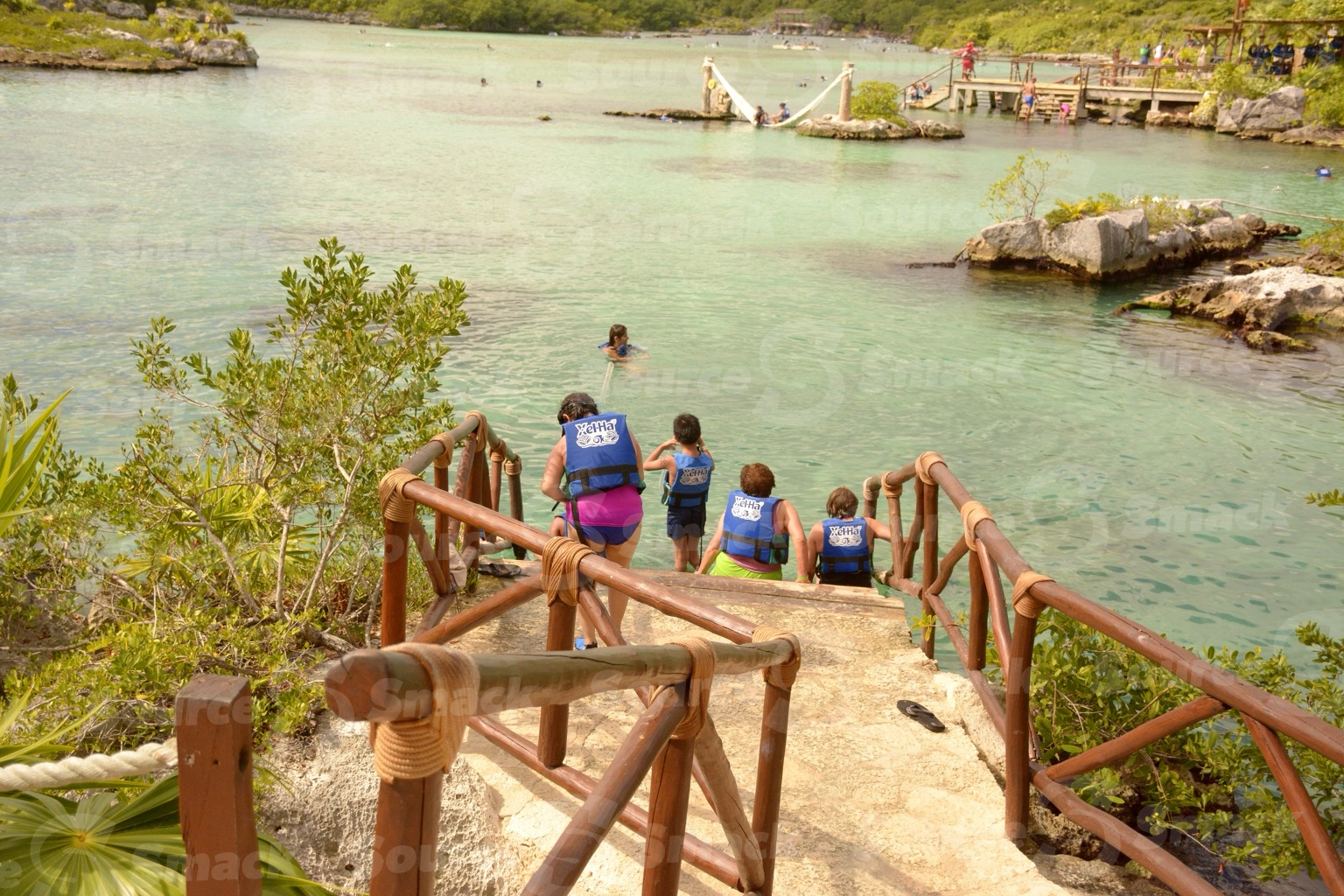 Xel-Ha Park ocean cove with vegetation in Mexico
