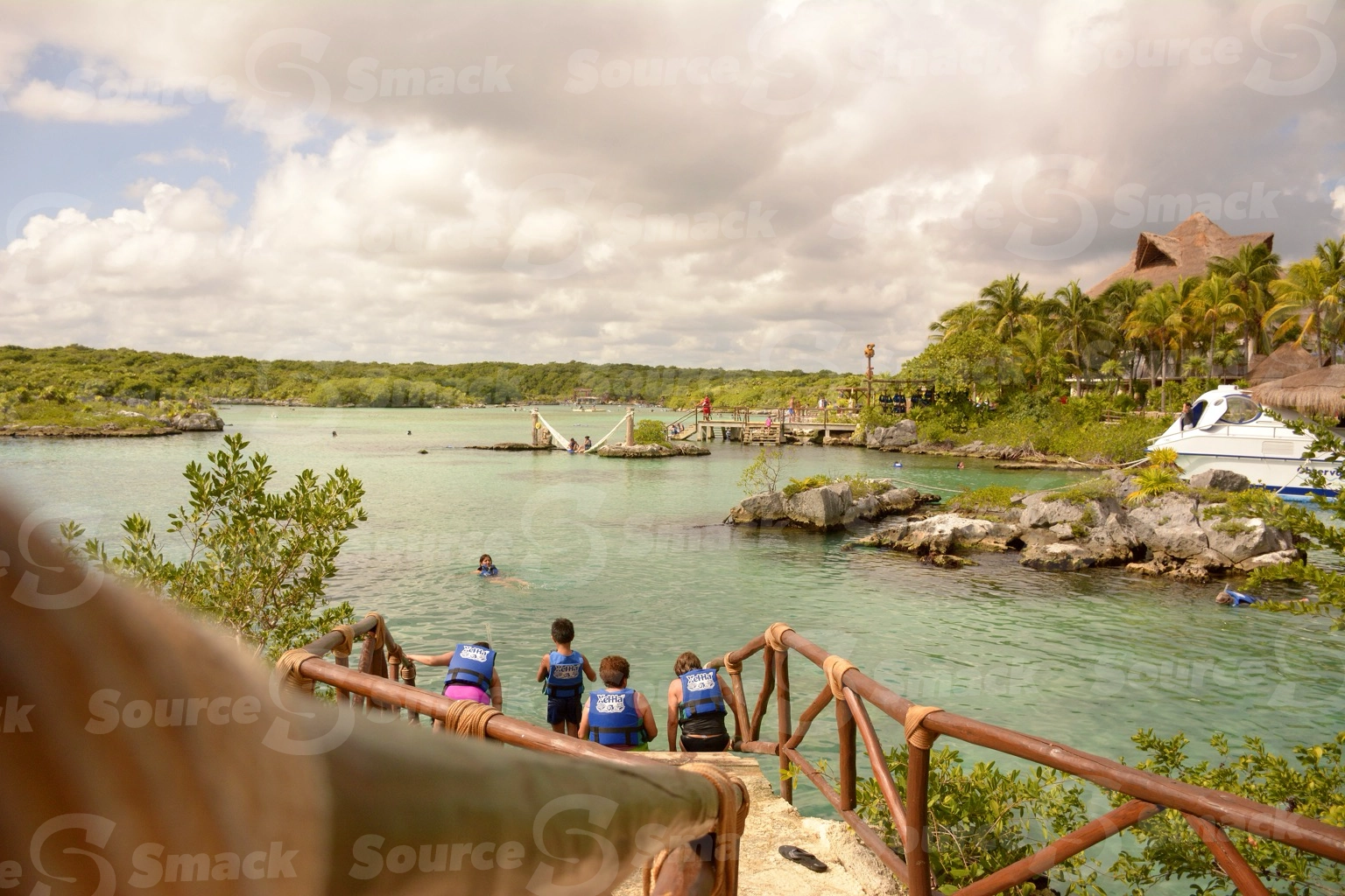 Xel-Ha Park ocean cove with vegetation in Mexico