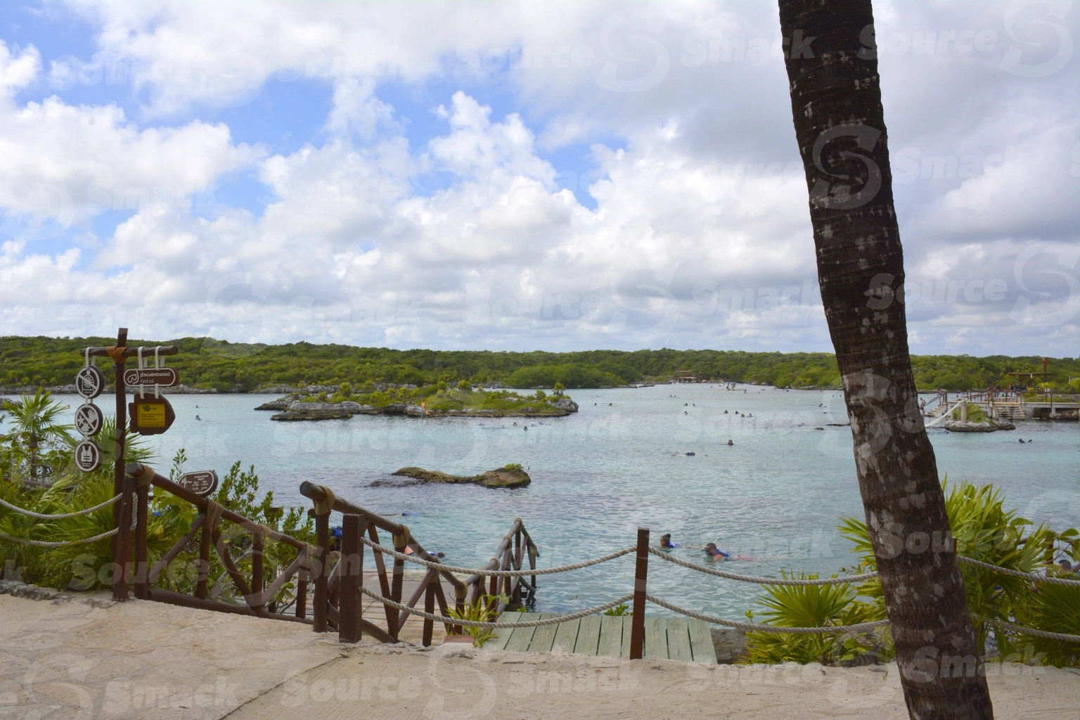 Xel-Ha Park ocean cove with vegetation in Mexico