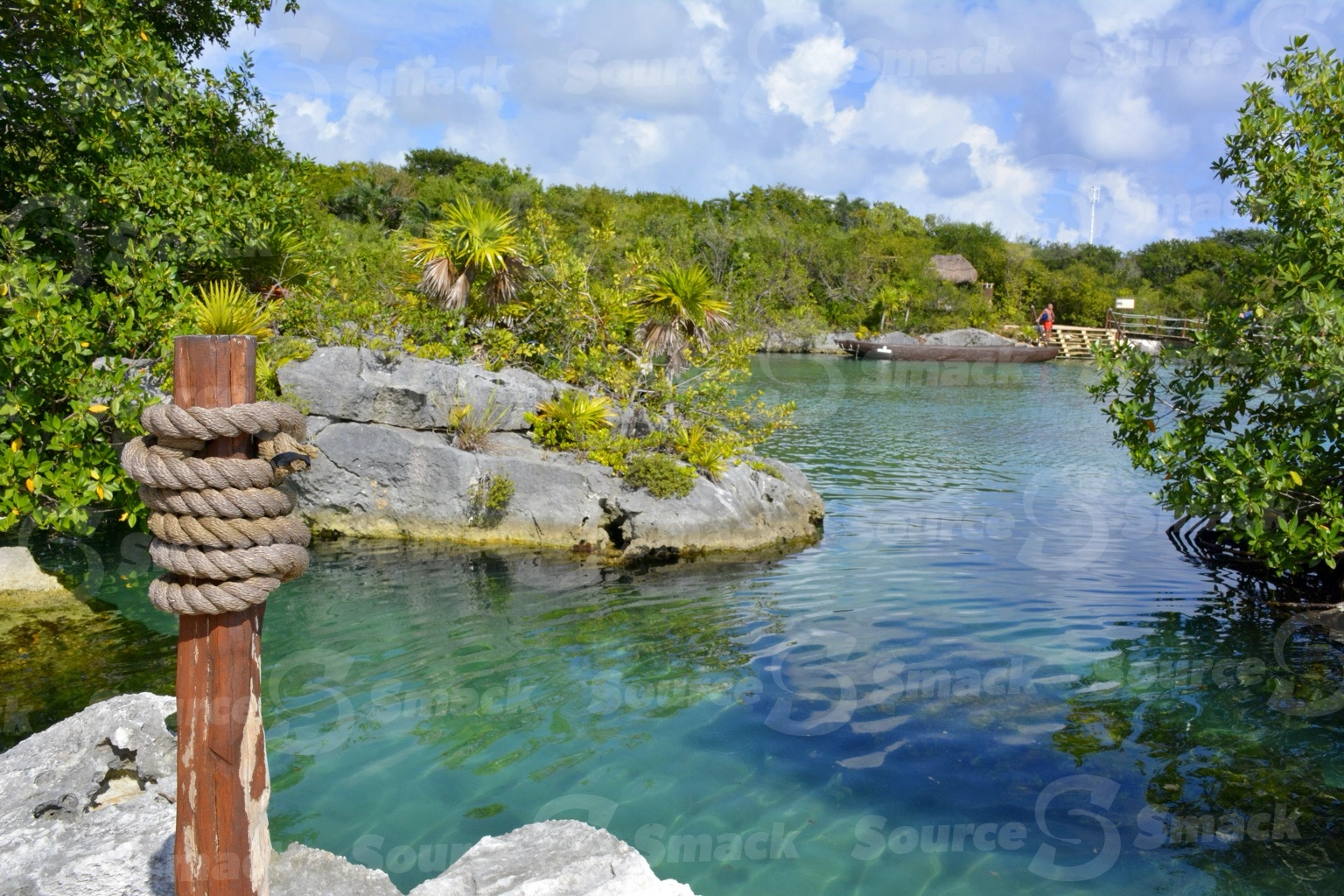 Xel-Ha Park ocean cove with vegetation in Mexico