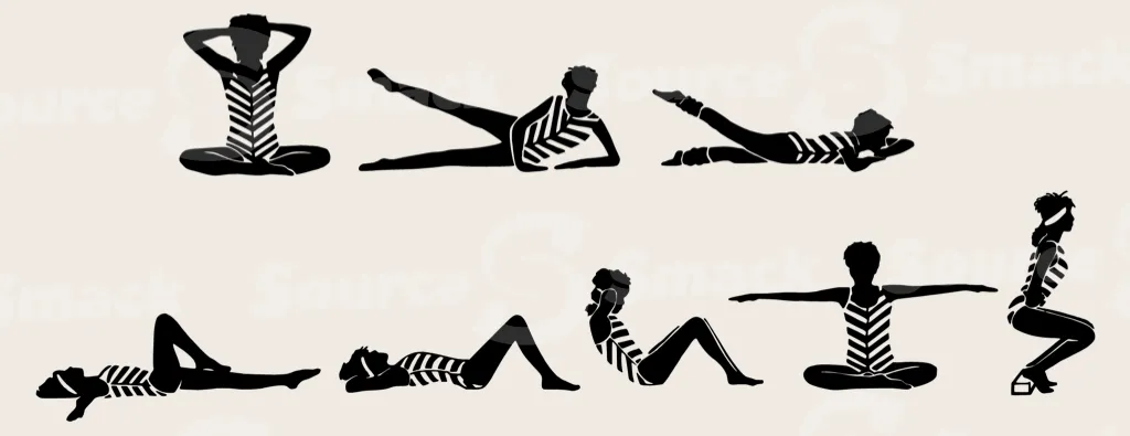 Aerobics positions in silhouette
