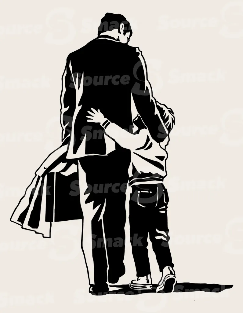 Business father walking with son