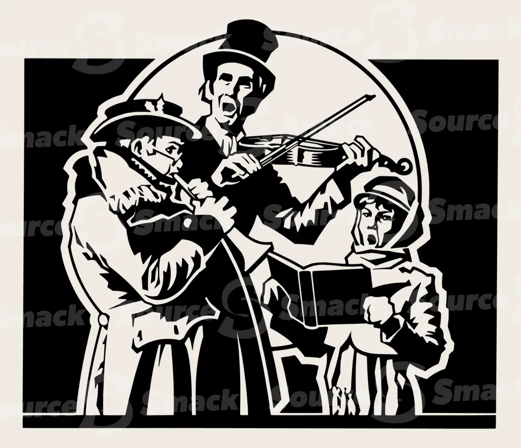 Christmas caroler with violin and flute musicians